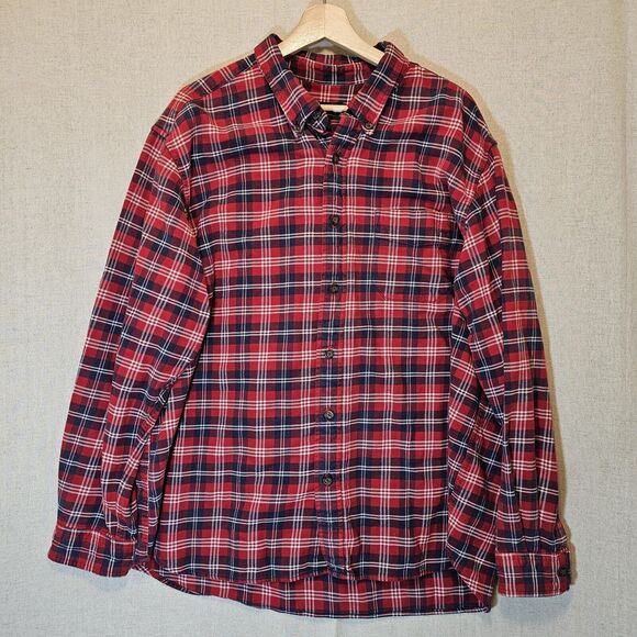 Vintage Eddie Bauer Sport Shop Heavyweight Flannel Shirt Red Blue Plaid Mens XXL - Picture 1 of 9
